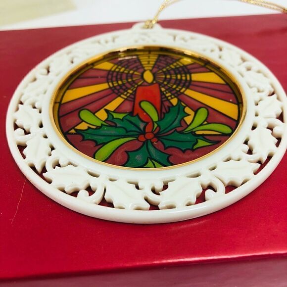 LENOX Stained Glass Candle Christmas Ornament 1999 - Picture 4 of 8